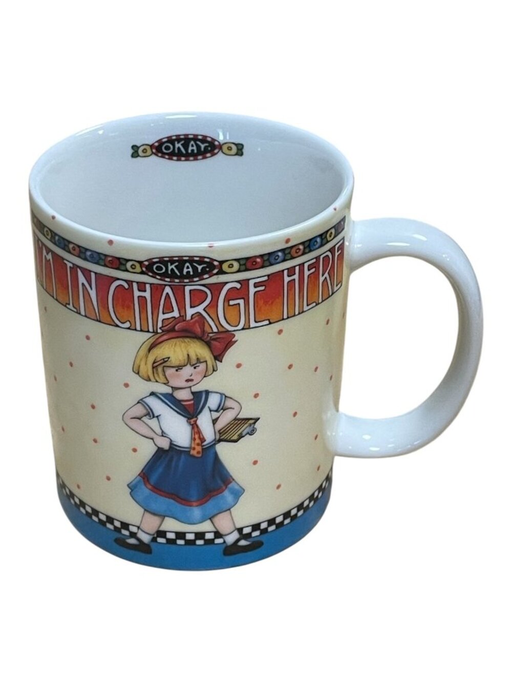 Vintage Mary Engelbreit Coffee Mug Cup Girl "I'm in Charge Here" ME INK